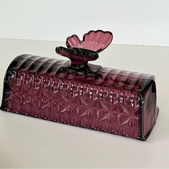 Circleware Plum Purple Amethyst Butterfly Butter Dish - Picture 12 of 16